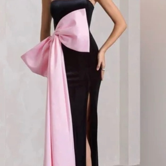 Club L London Dresses & Skirts - Club L London Black Velvet Bandeau Split Maxi Dress